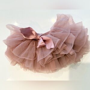Rose pink Tulle tutu Skirt with Ribbon Bow and built-in bloomers